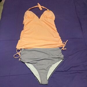 Sweetheart Peach Tankini & Striped Bikini Bottom Swimsuit   Size  L